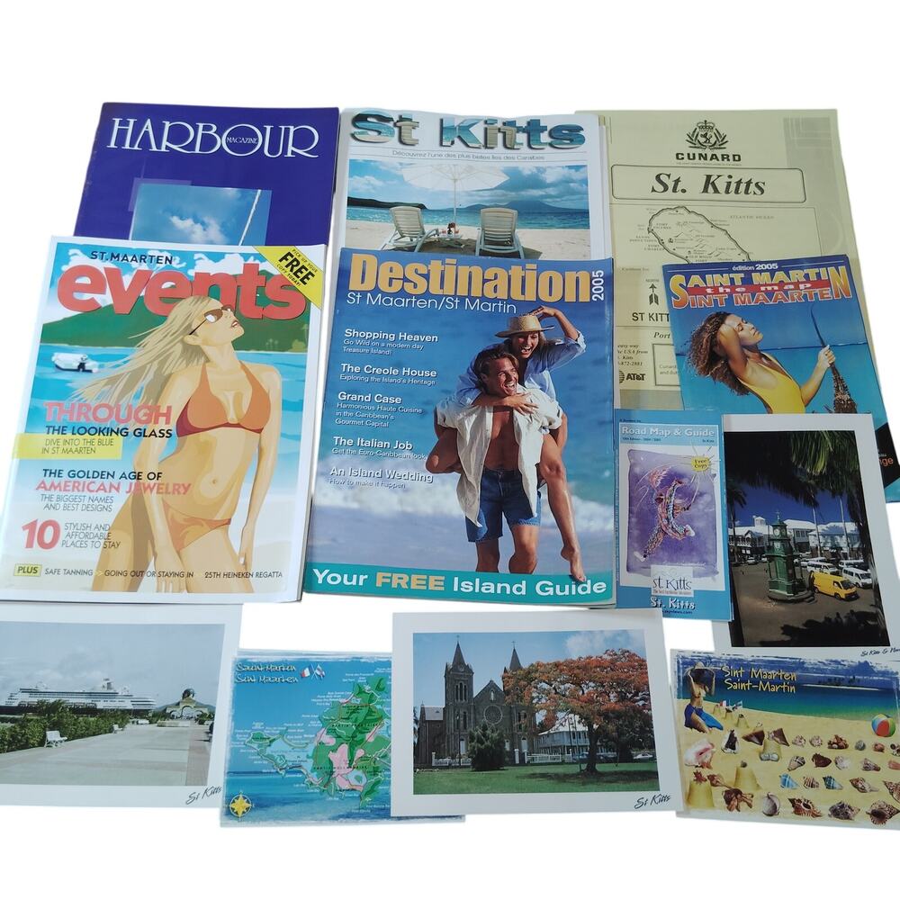 St. Martin / St. Kitts Travel Ephemera Lot- Guides, Maps, Postcards Vintage 2005